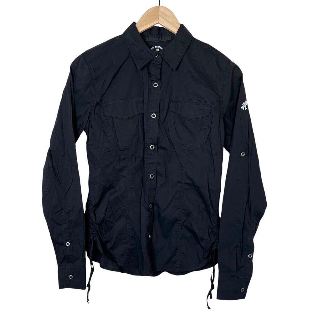 Gramicci Black Button-Up Womans Side Ruching Long Sleeves Gorpcore Top S